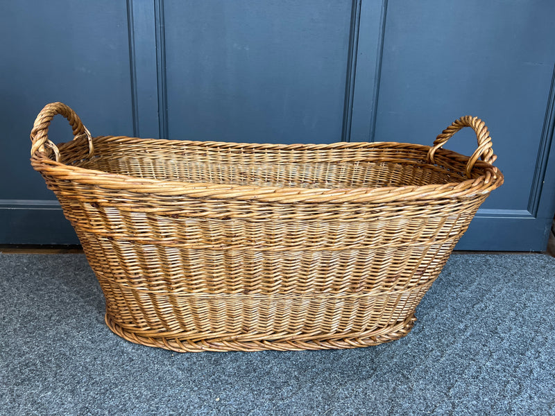 Vintage Rectangle Wicker  Basket Double Handled
