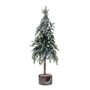 Faux Fir Tree w/ Wood Base, Snow Finish, Green (17.75" Tall)