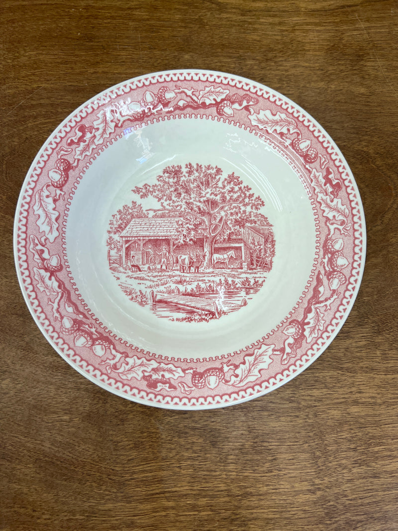 Vintage Royal Ironstone Memory Lane Red Transferware Soup Bowl