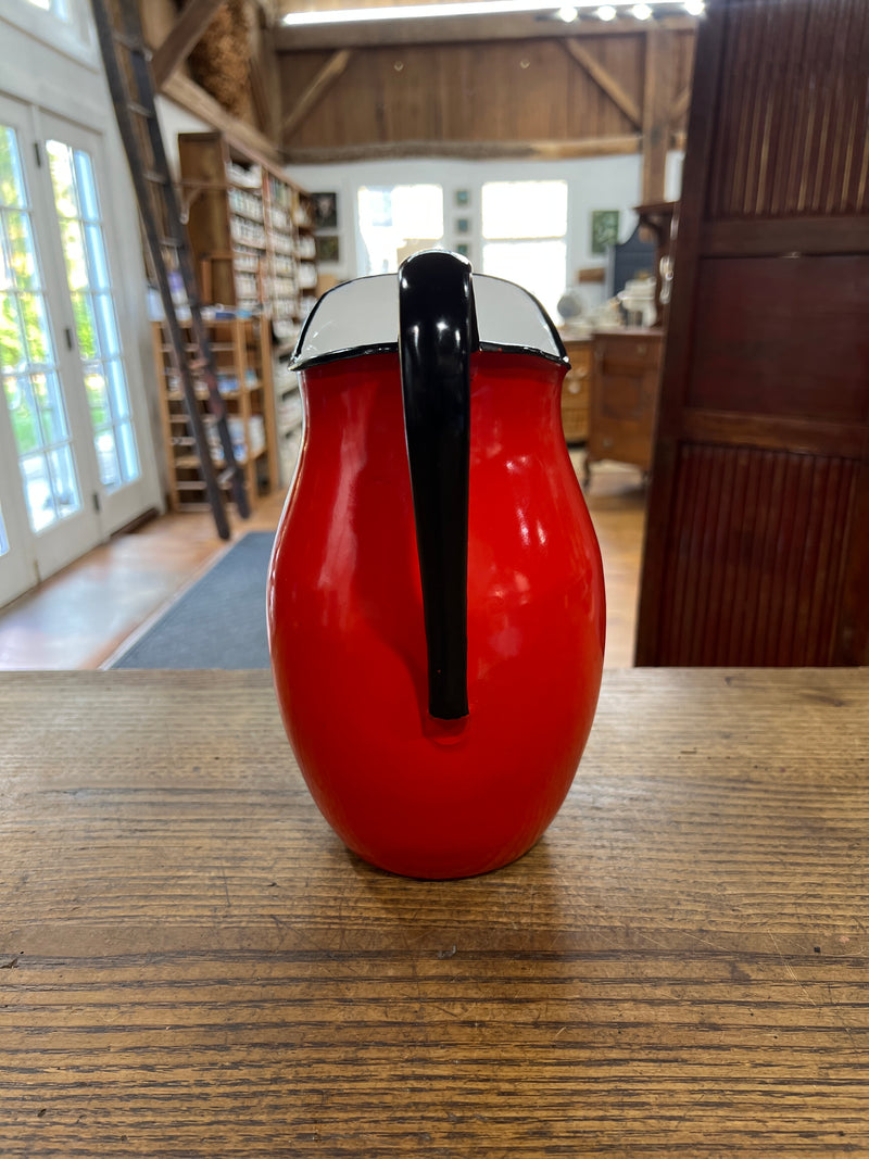 Vintage Red Enamelware Pitcher