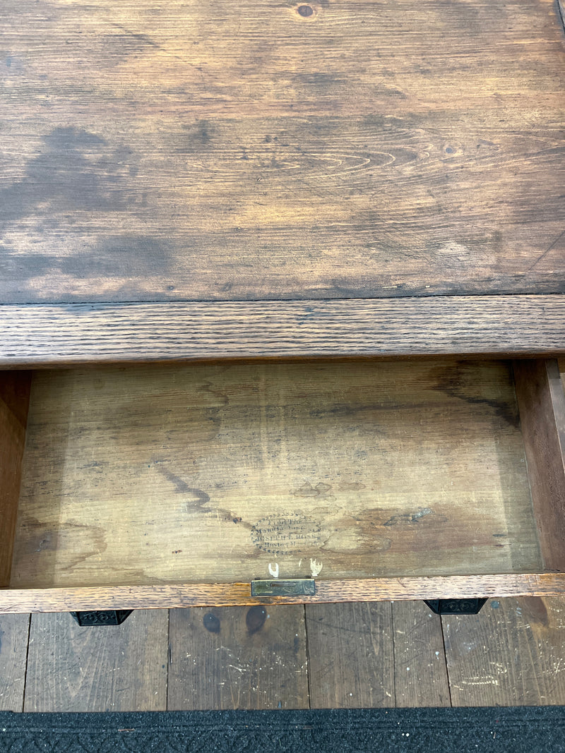 Antique Oak Two Drawer Table with Turned Legs