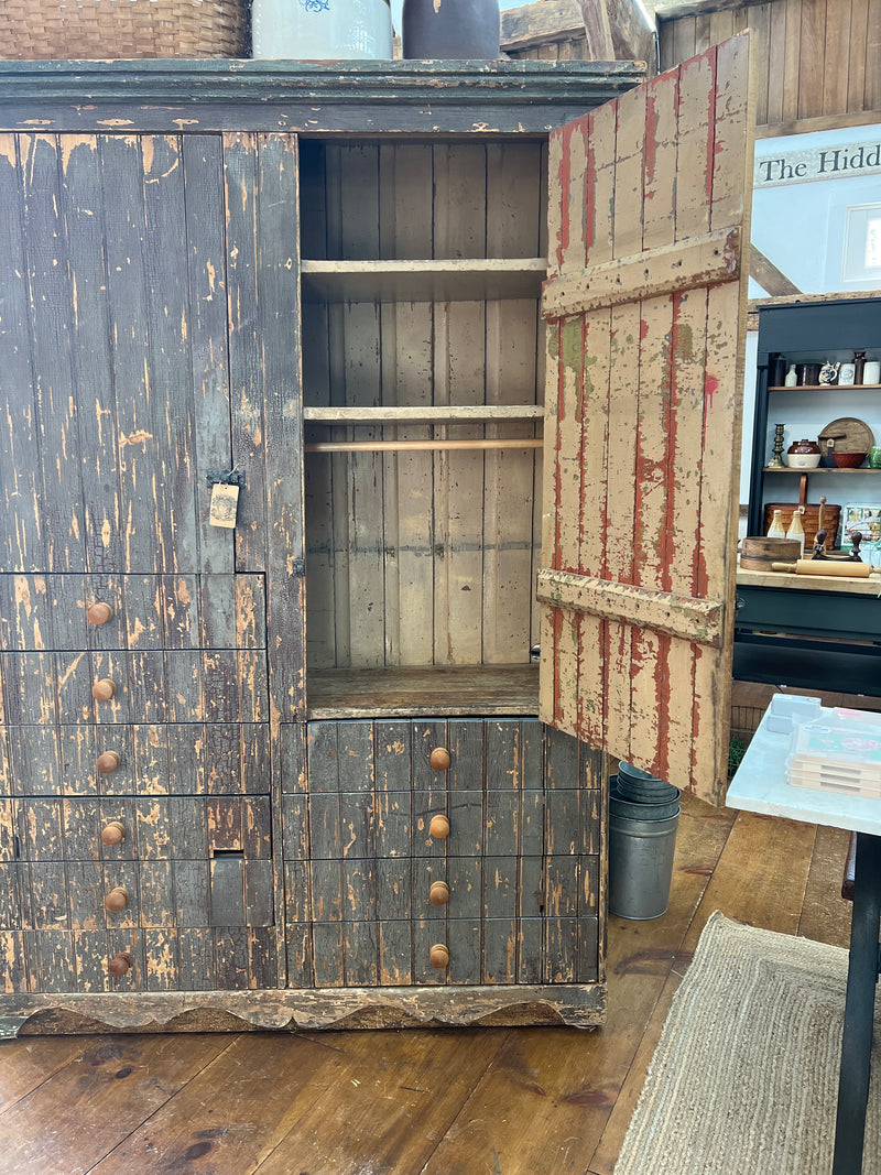 Antique Double Doored+10 Drawer Beadboard Cabinet