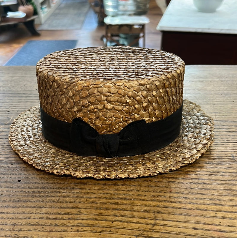 Antique Straw Boater Hat