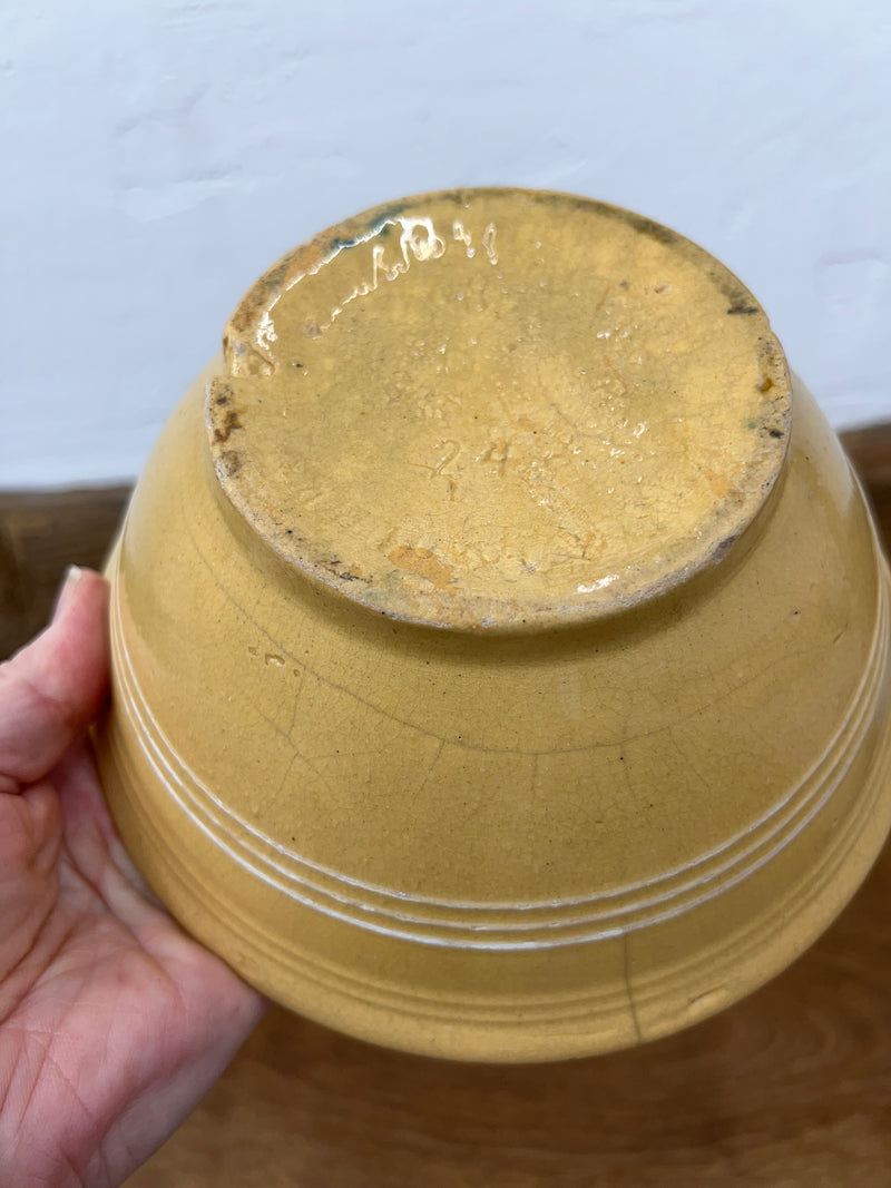 Antique 7” Yellow Ware Three White Banded Bowl