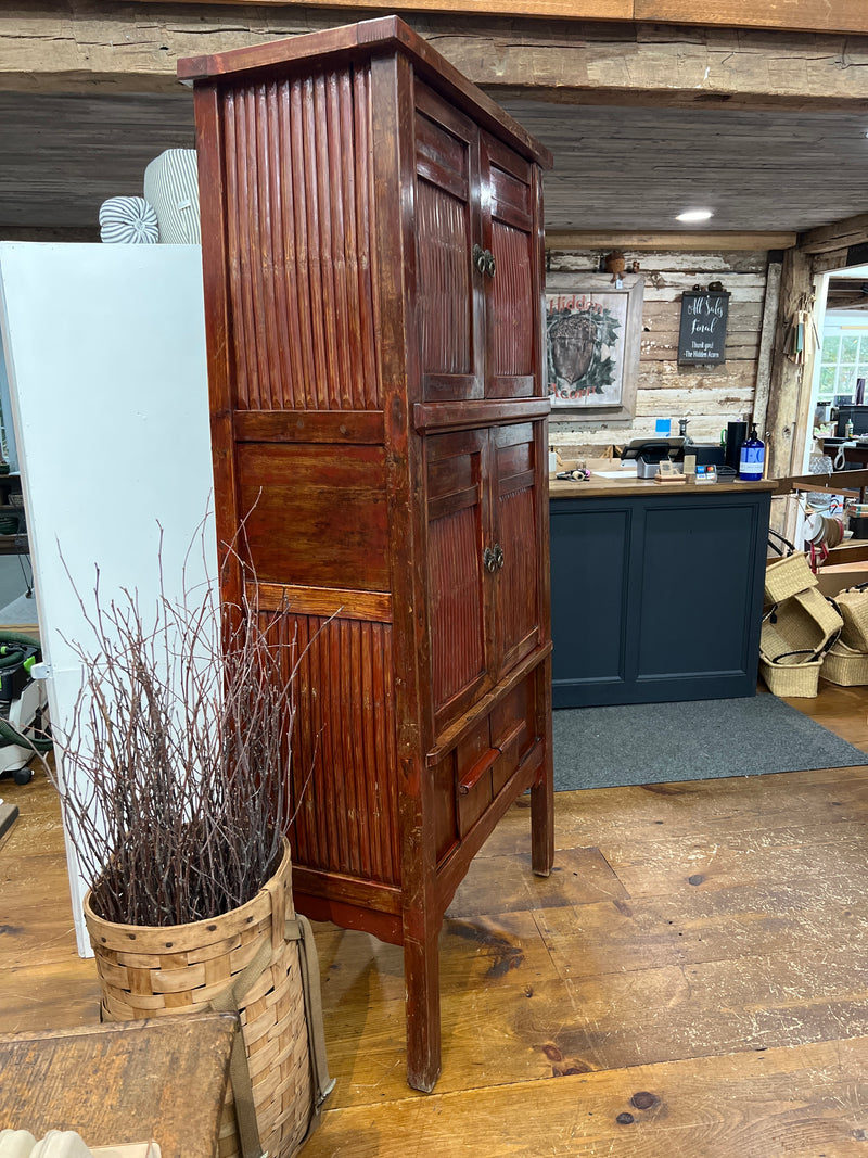 Vintage Old Chinese Six Split Bamboo Door Cabinet