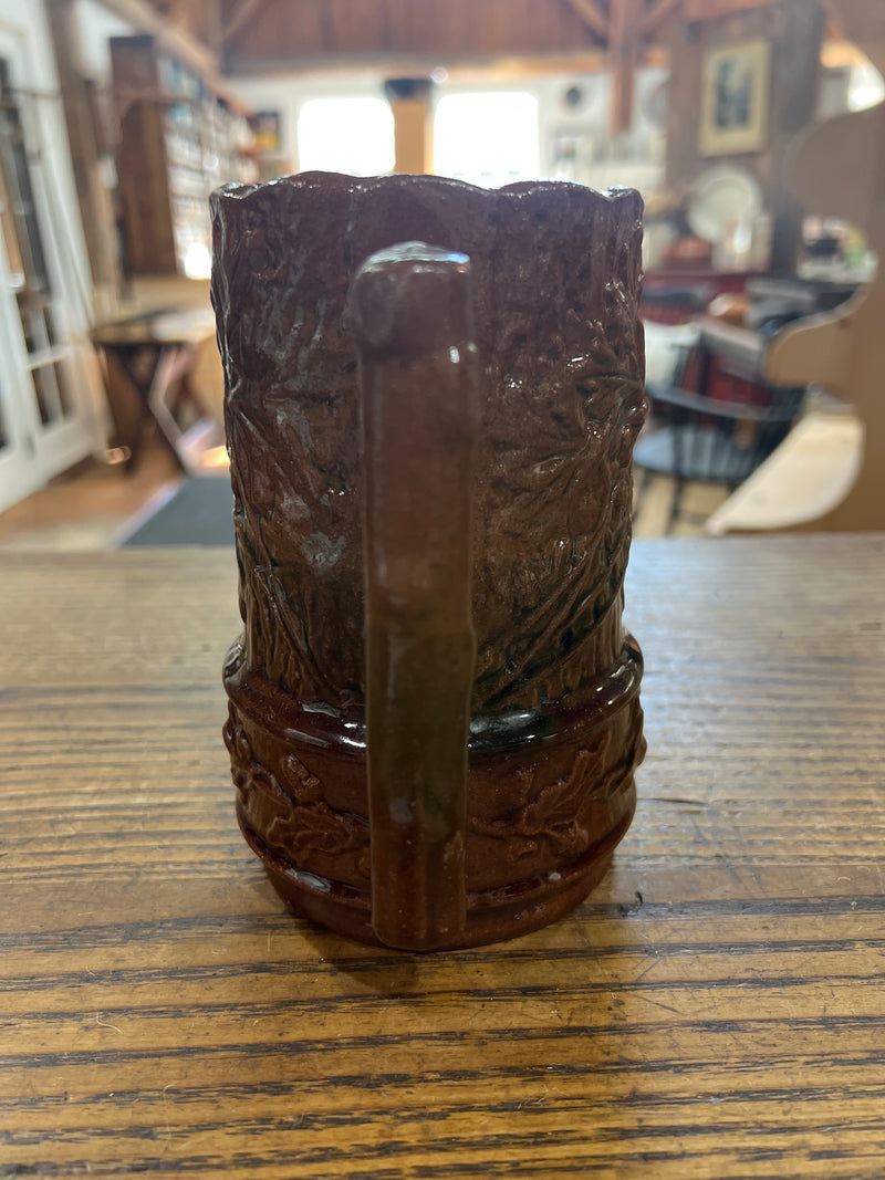 Antique Majolica Pottery Oak Leaf + Acorn Brown Pitcher