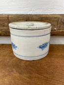Antique Double Blue Banded Stoneware Butter Crock with Lid
