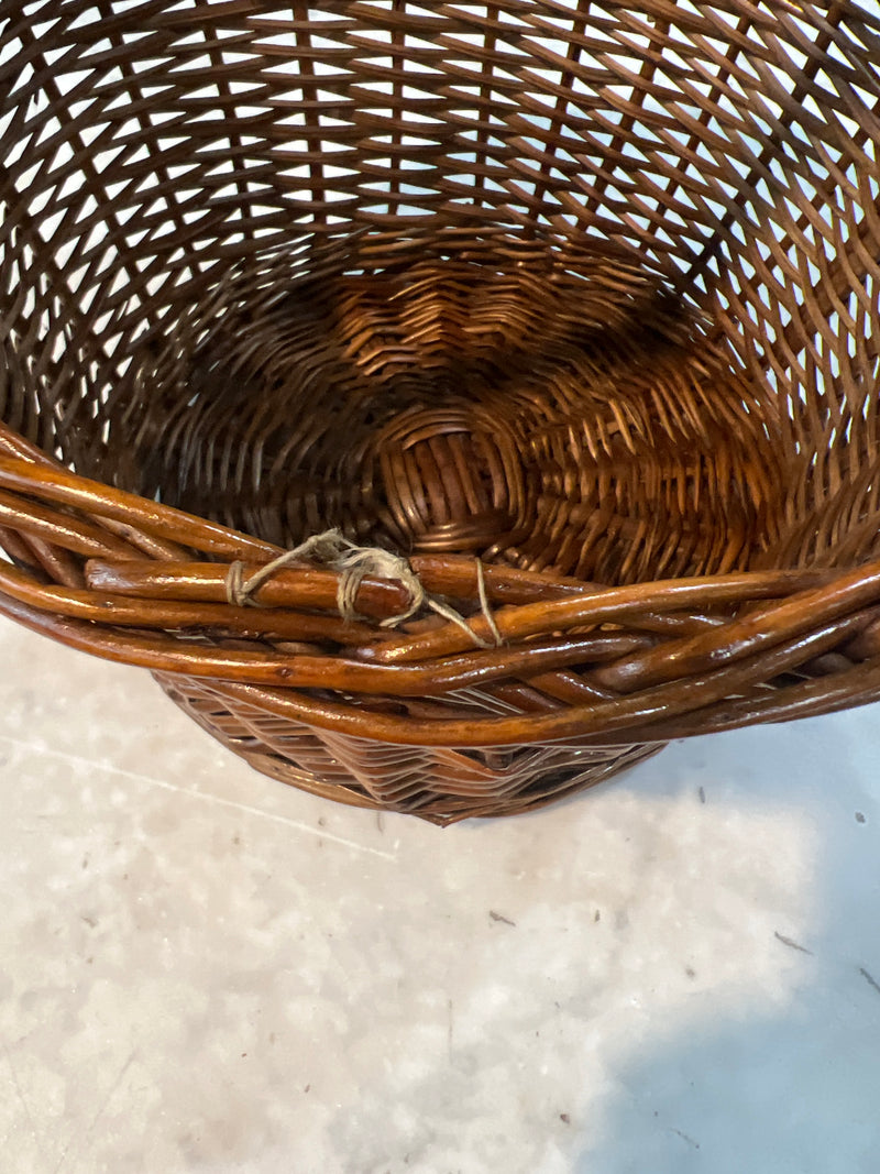Vintage Woven Wicker Handled Gathering Basket