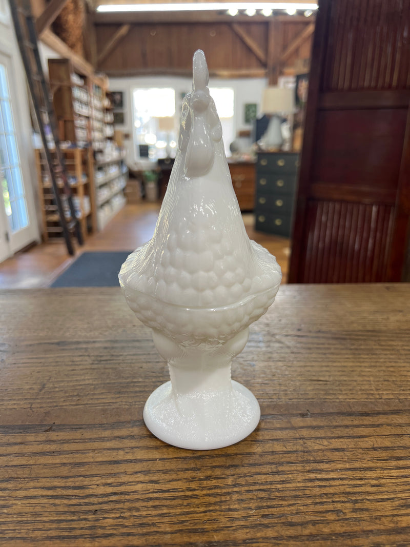 Vintage Milk Glass Rooster Candy Dish