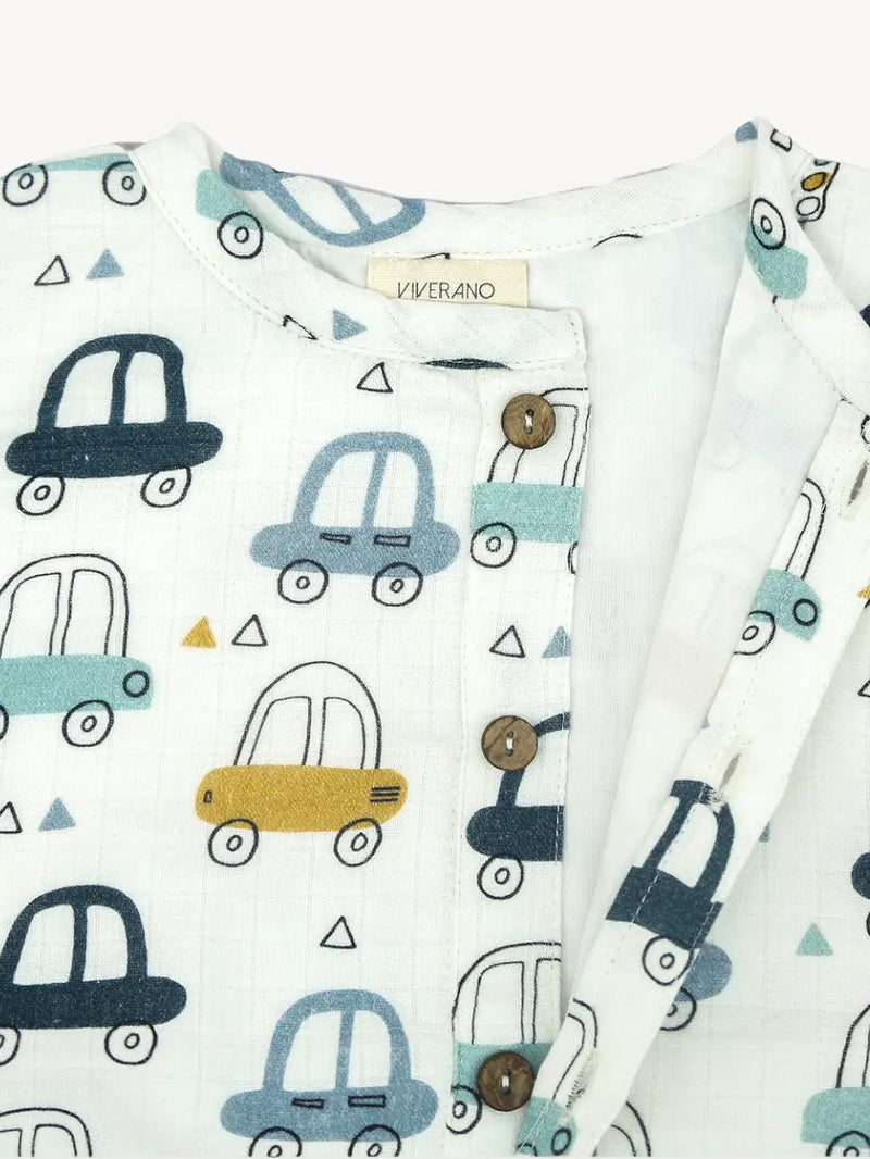 Cars Sleeveless Side Pocket Short Baby Romper (Organic)
