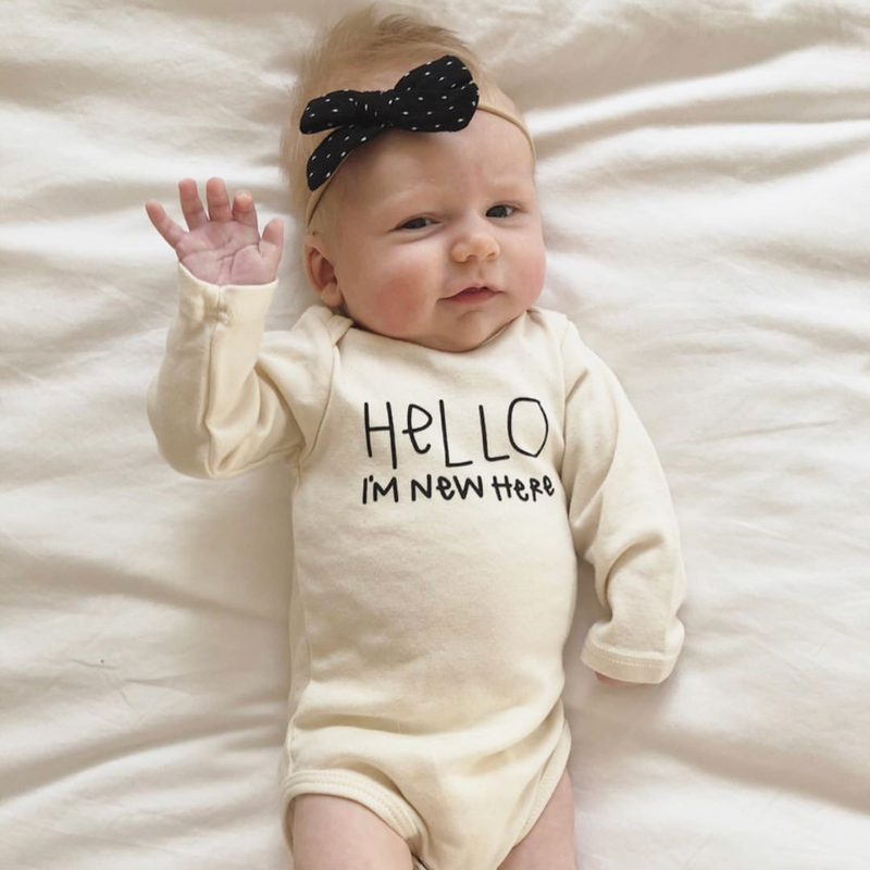 Hello Im New Here Organic Cotton Baby Bodysuit | Long Sleeve: 3-6m