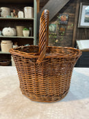 Vintage Woven Wicker Handled Gathering Basket
