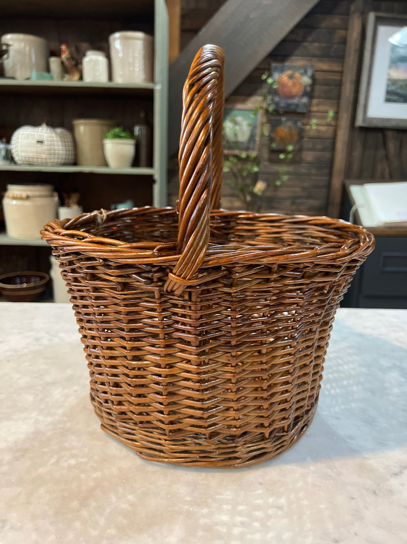 Vintage Woven Wicker Handled Gathering Basket