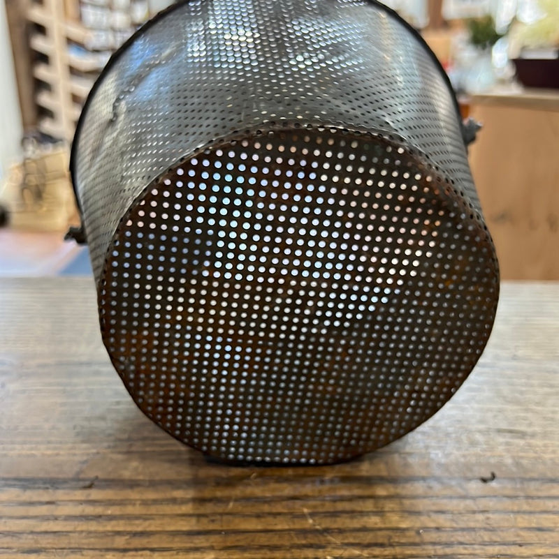 Vintage Metal Perforated  Basket with Handle