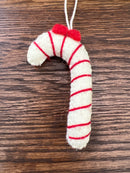 Handmade Wool Felt Candy Cane Ornament w/ Embroidery, 6 Styles