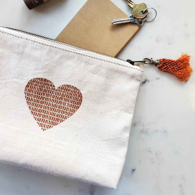 Hand Screen Printed Cotton Canvas Pouch - Love