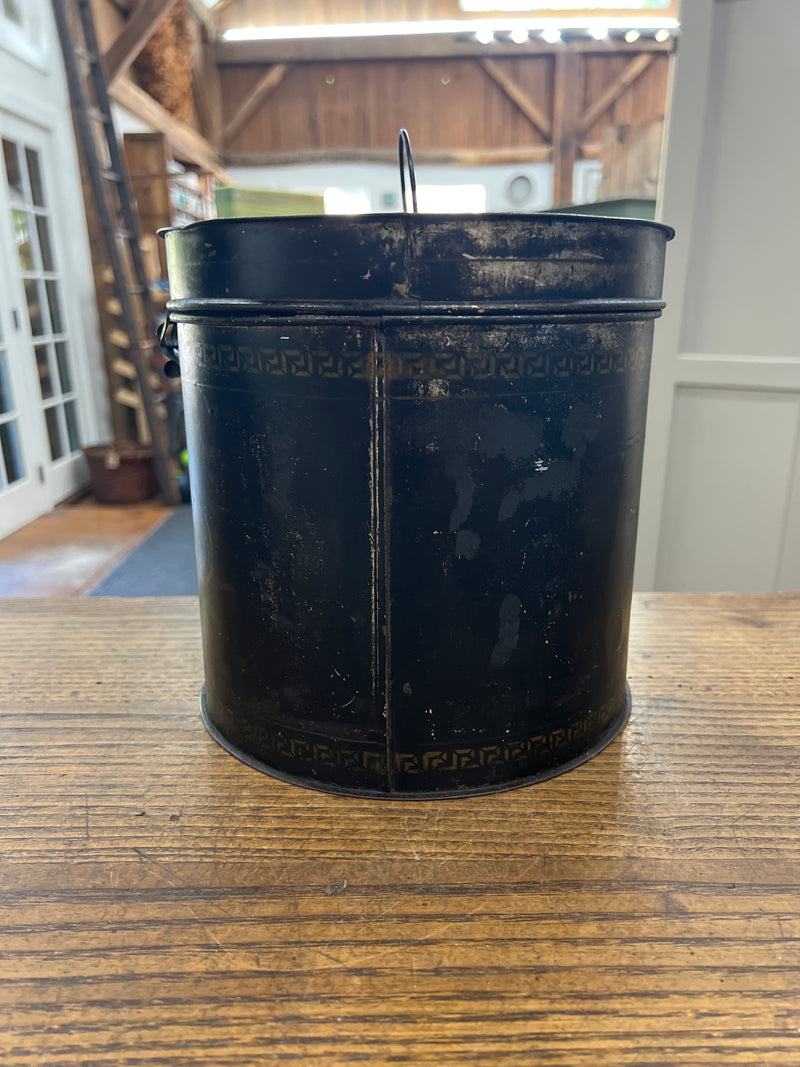 Antique Black Toleware Round Cracker Tin