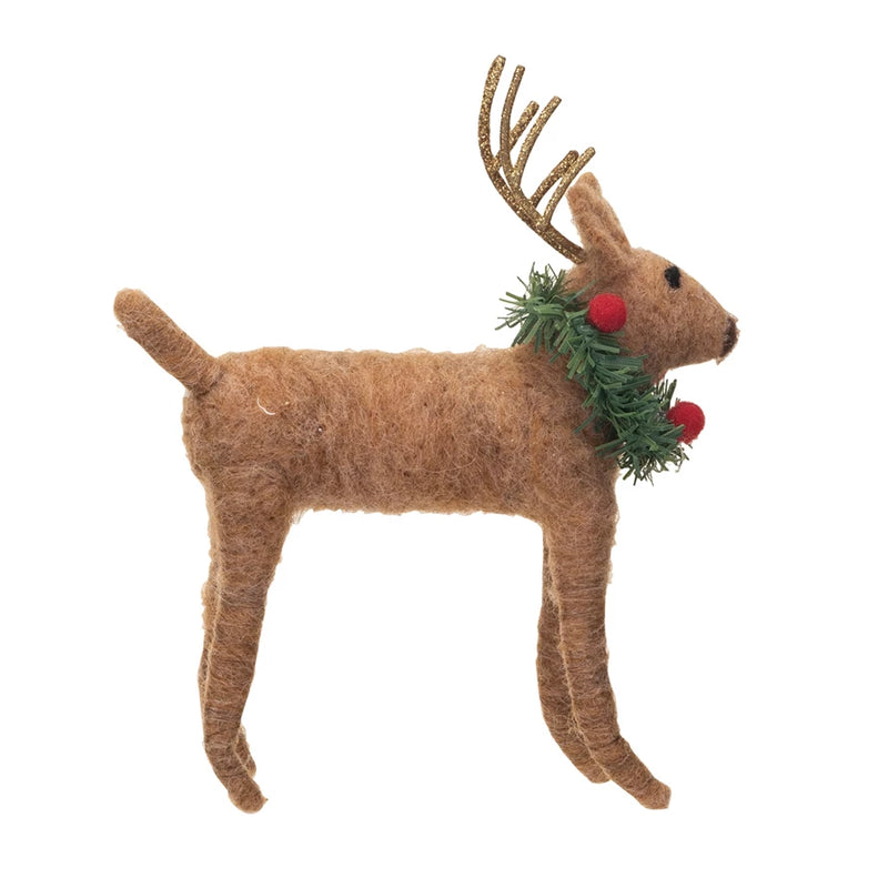 Wool Felt Deer w/ Wreath, Multi Color