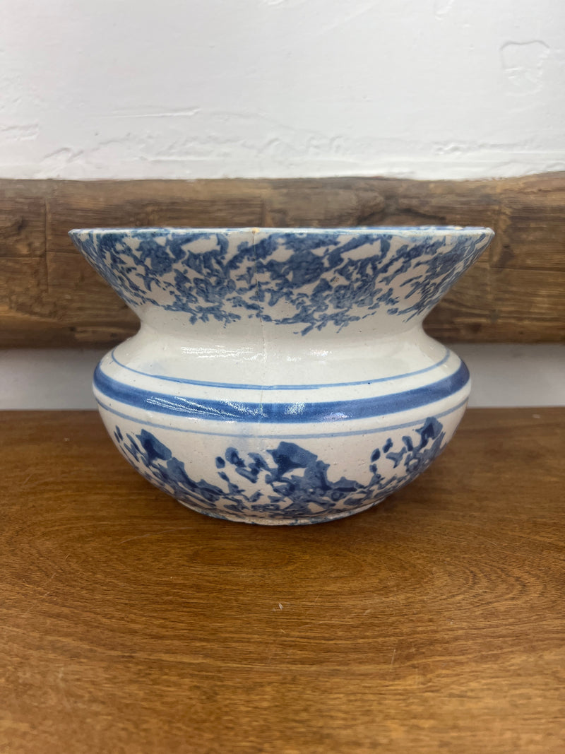 Vintage Blue + White Spongeware Spittoon