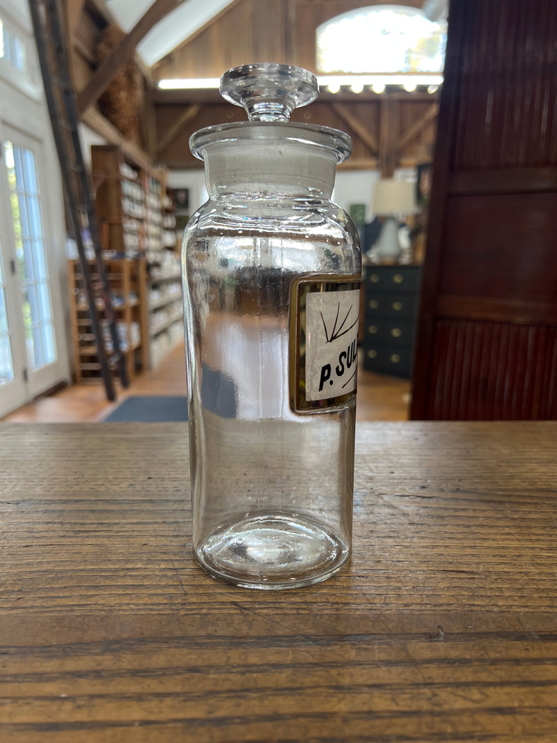 Antique Apothecary Label Under Glass Pharmacy Bottle P.Sulph.Praec.