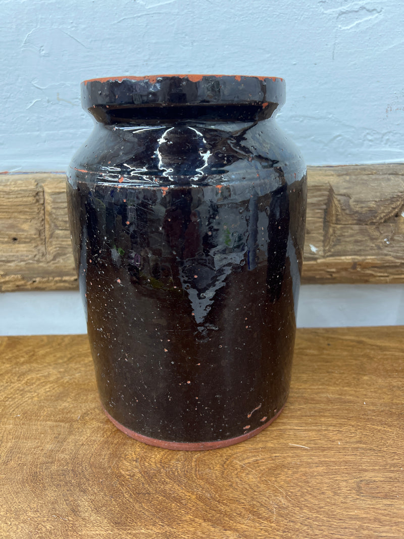 Antique Redware Brown Glazed Storage Jar