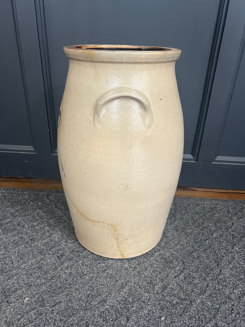 Antique Haxstun Ottman + Co. Fort Edward, NY 6 Gallon Stoneware Crock with Cobalt Floral Decoration