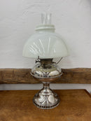 Antique Nickel Plated Rayo Kerosene Lamp with Milk Glass Shade