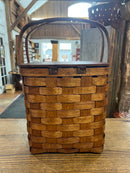 Vintage Tall Woven Split Wood Picnic Basket with Double Handles