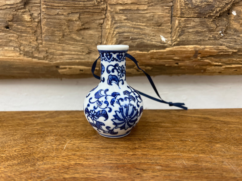 Stoneware Vase/Teapot/Teacup Ornament with Blue Ribbon, 4 Styles