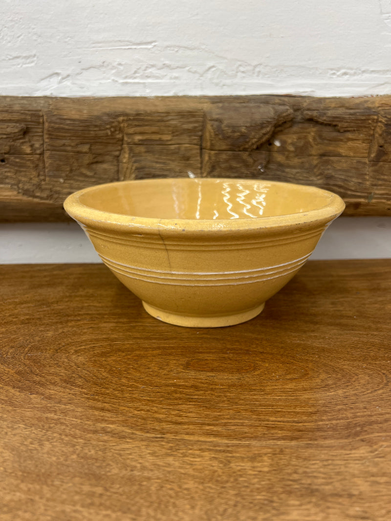 Antique 7” Yellow Ware Three White Banded Bowl