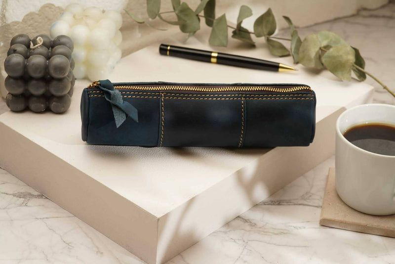 Leather Pencil Case, Make-up Brush Holder, Pen Holder: Dark Brown