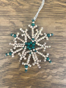 Handmade Mango Wood Bead Snowflake Ornament, Natural, 2 Styles