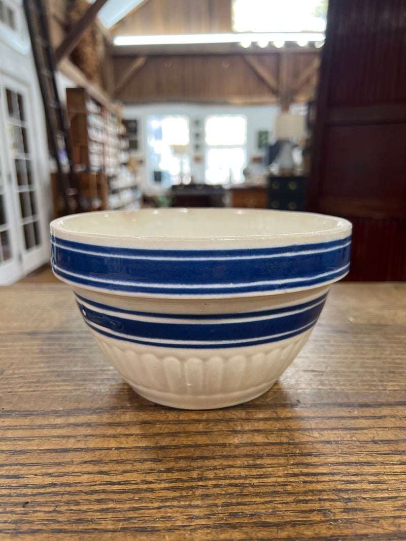 Antique Stoneware Bowl with Cobalt Blue Bands