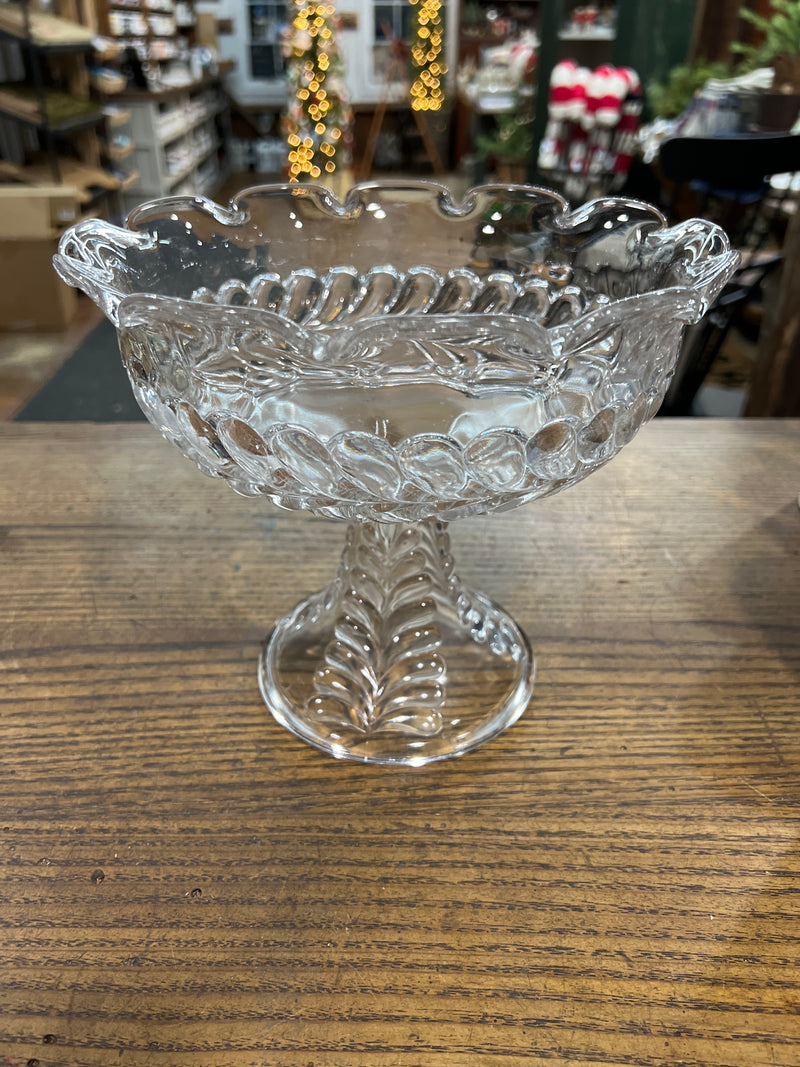 Vintage Glass Compote Pedestal with Flared Ruffled Top