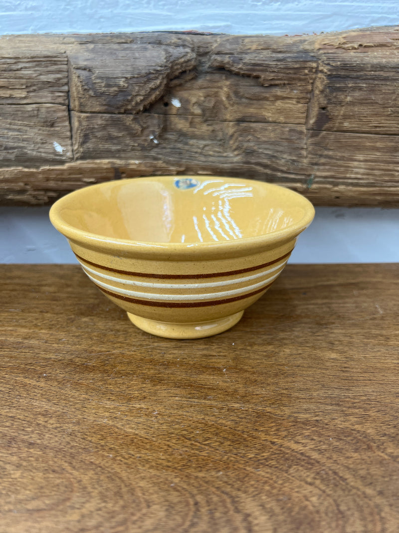 Antique Yellow Ware Double White + Double Brown Banded 5” Bowl