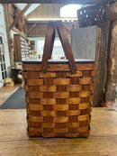Vintage Tall Woven Split Wood Picnic Basket with Double Handles