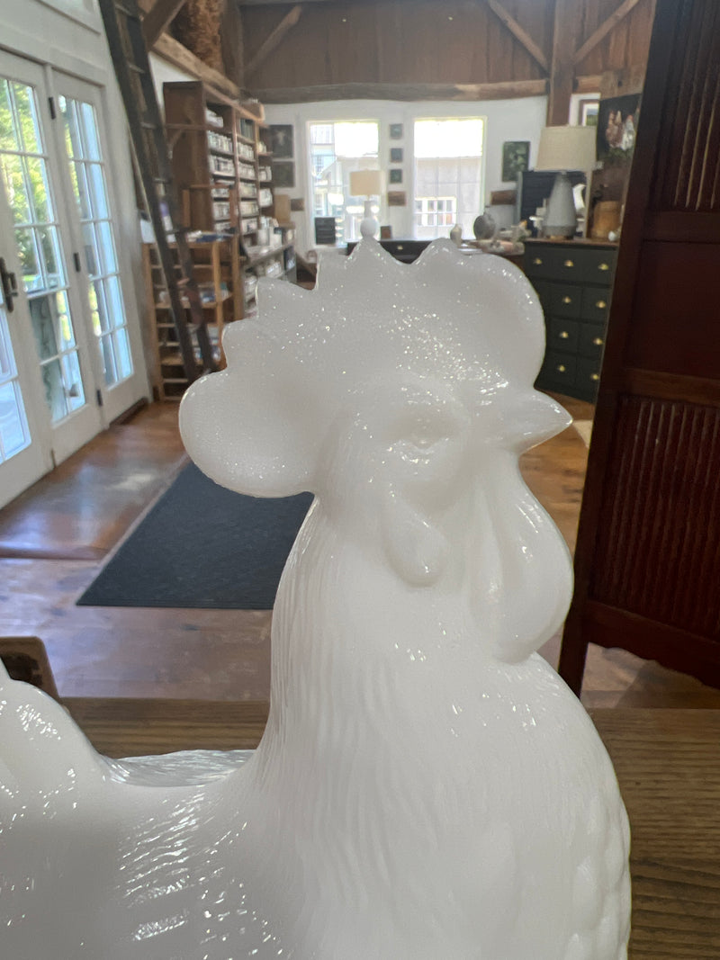 Vintage Milk Glass Rooster Candy Dish