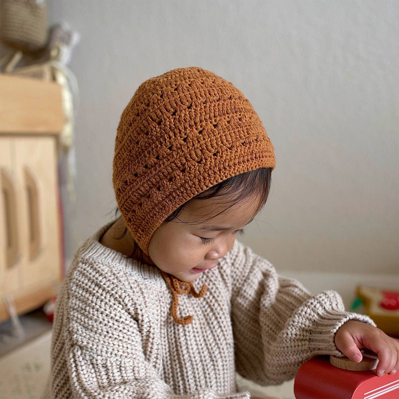 Crocheted Baby Toddler Bonnet Hat - Cream: S - 3 - 6m