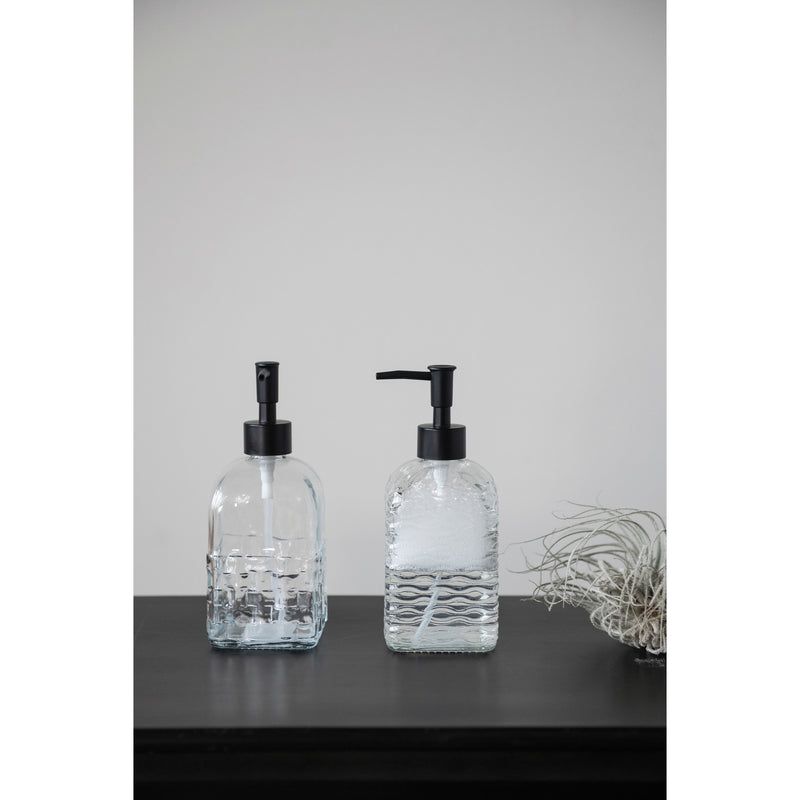 Embossed Glass Soap Dispenser with Pump - 2 Styles