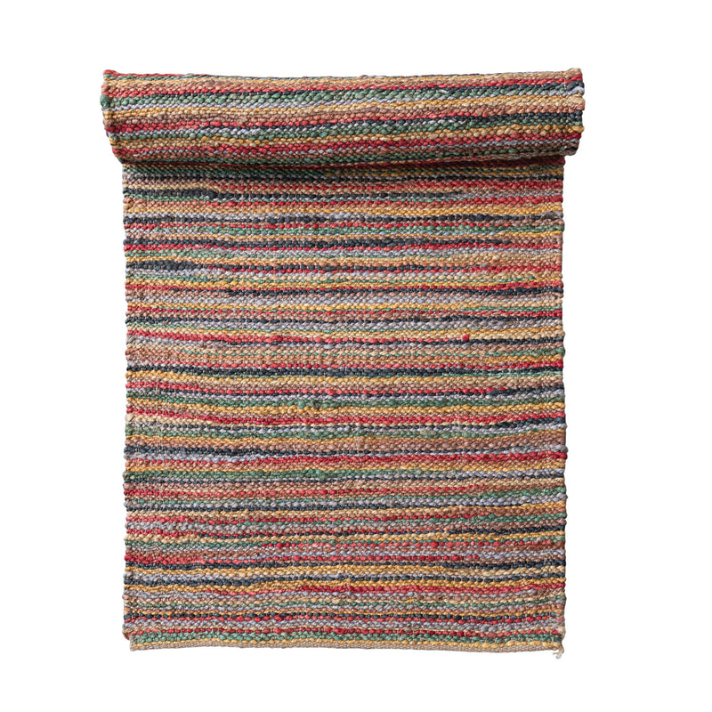 Hand-Woven Cotton Striped Floor Runner, Multi Color