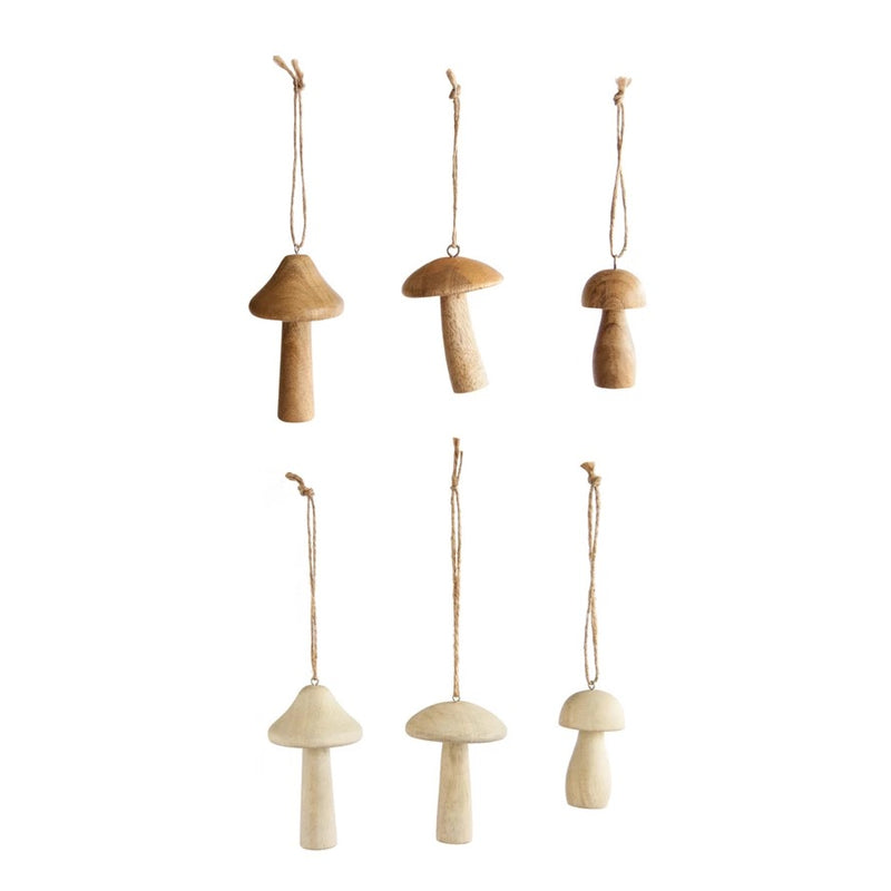 Mango Wood Mushroom Ornament - Varied sizes and colors