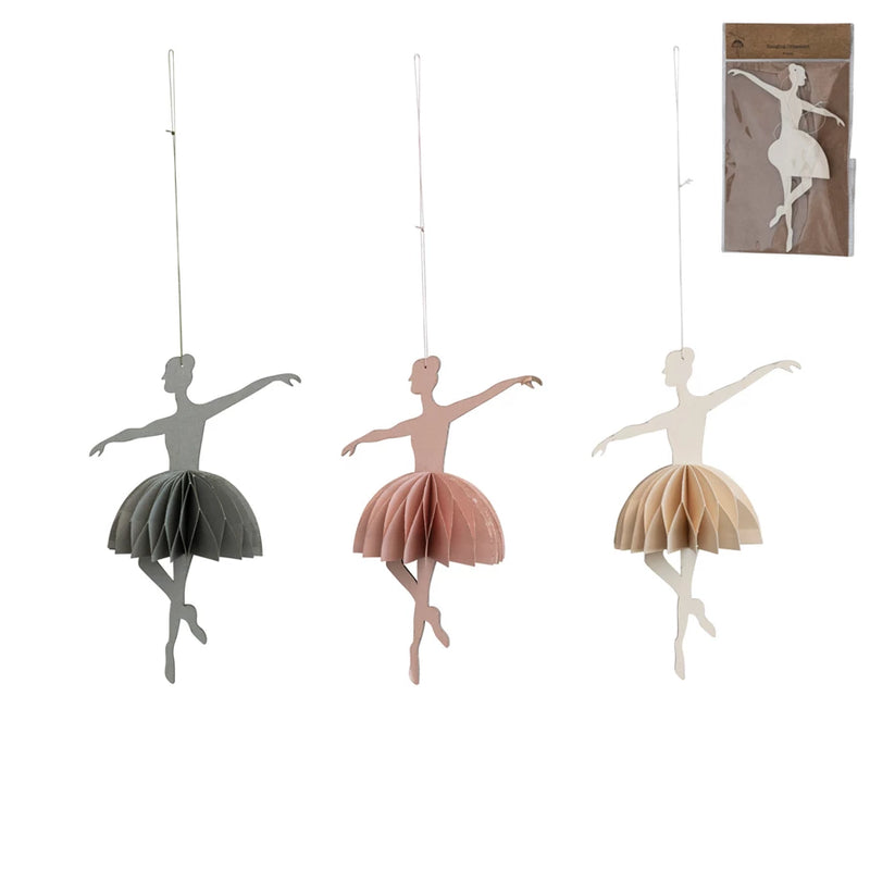 8"H Handmade Recycled Paper Folding Honeycomb Ballerina Ornament, 3 Colors