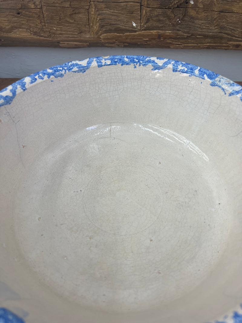 Antique Blue + White Spongeware Cream/Milk Pan