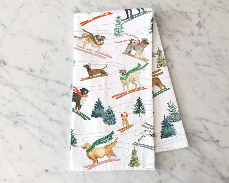 Holiday Ski Dogs Kitchen Towel - Winter Tea Towel