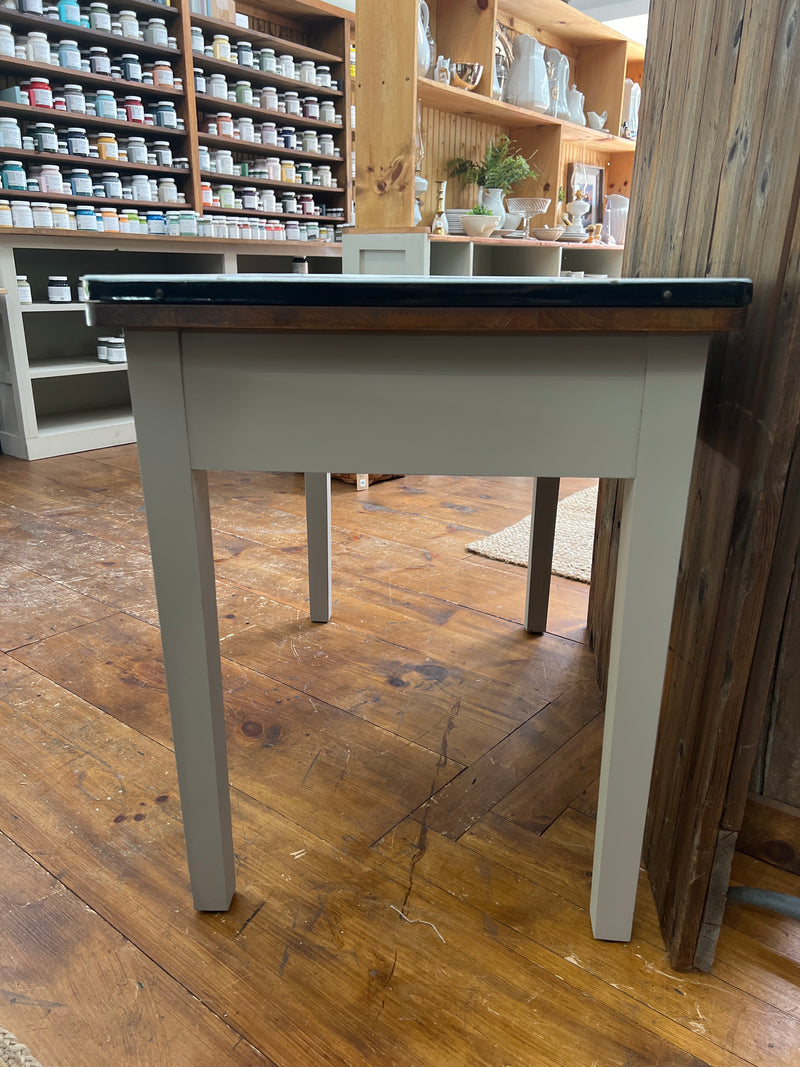 Vintage Enamel Top with Extendable Wooden Top Table