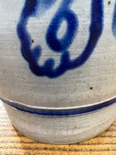 Vintage Salt Glazed European Stoneware Grey and Cobalt Blue Floral Design Crock