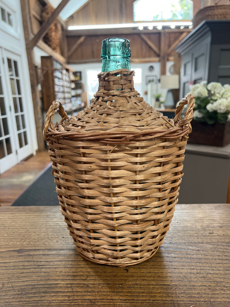Vintage European Demijohn Wicker Wrapped Bottle with Handles
