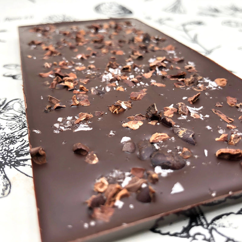 70% Organic Chocolate Bar w/ Cacao Nibs & Alaskan Sea Salt