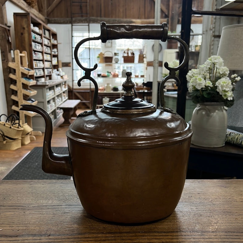 Antique Large Hammered Copper and Red Copper Lid  Tea Kettle