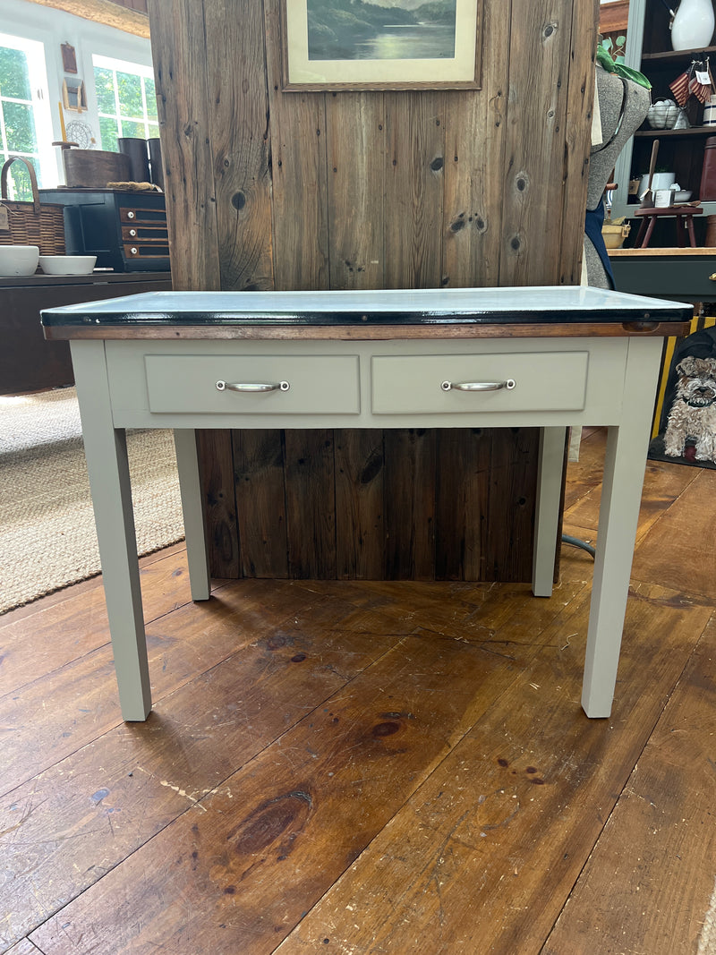 Vintage Enamel Top with Extendable Wooden Top Table